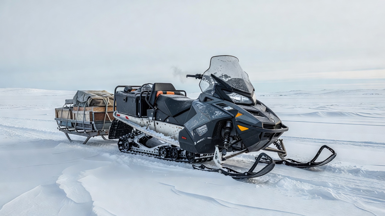 Arbeidssnøscooter brukt til transport og nyttekjøring i vintermiljø