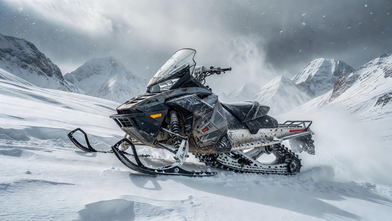 Brukt dyp-snø snøscooter egnet for krevende fjellterreng