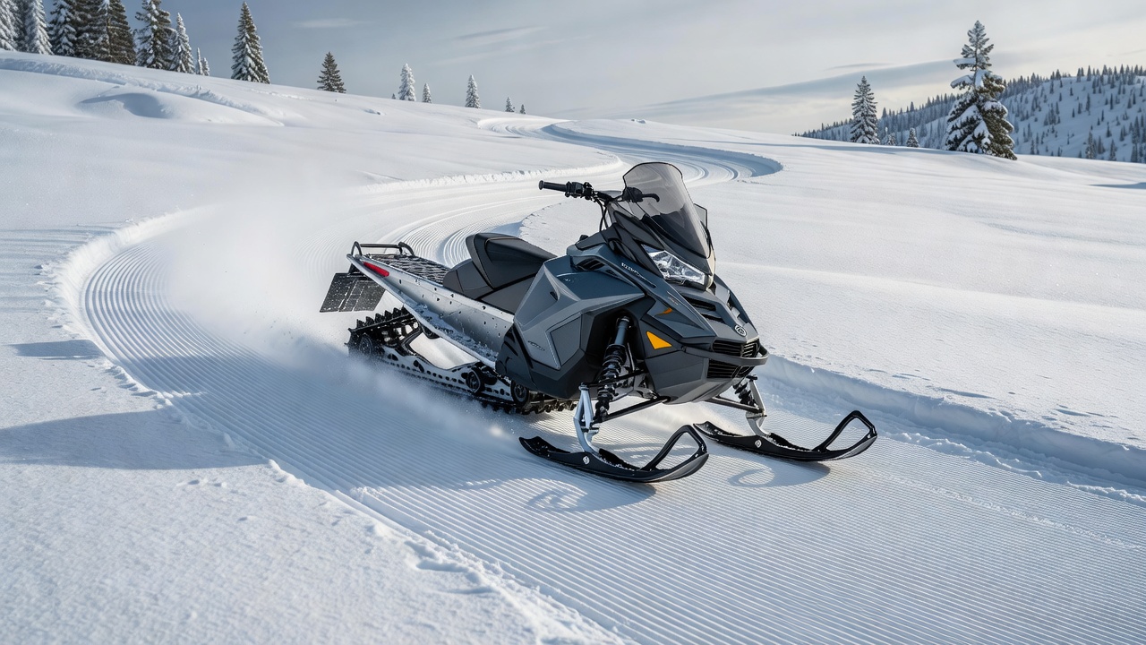 Snøscooter konfigurert for preparerte løyper med presis sporstyring